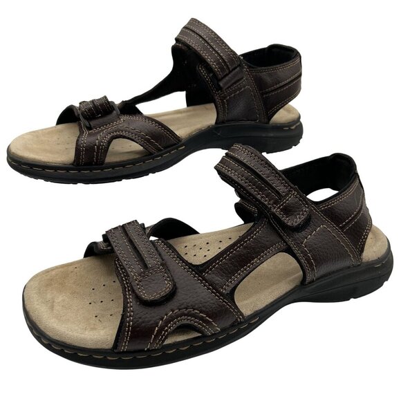 DOCKERS Mens 12M Brown Leather Comfort Sports Sandals Ankle Straps Hiking Shoes - Picture 3 of 11